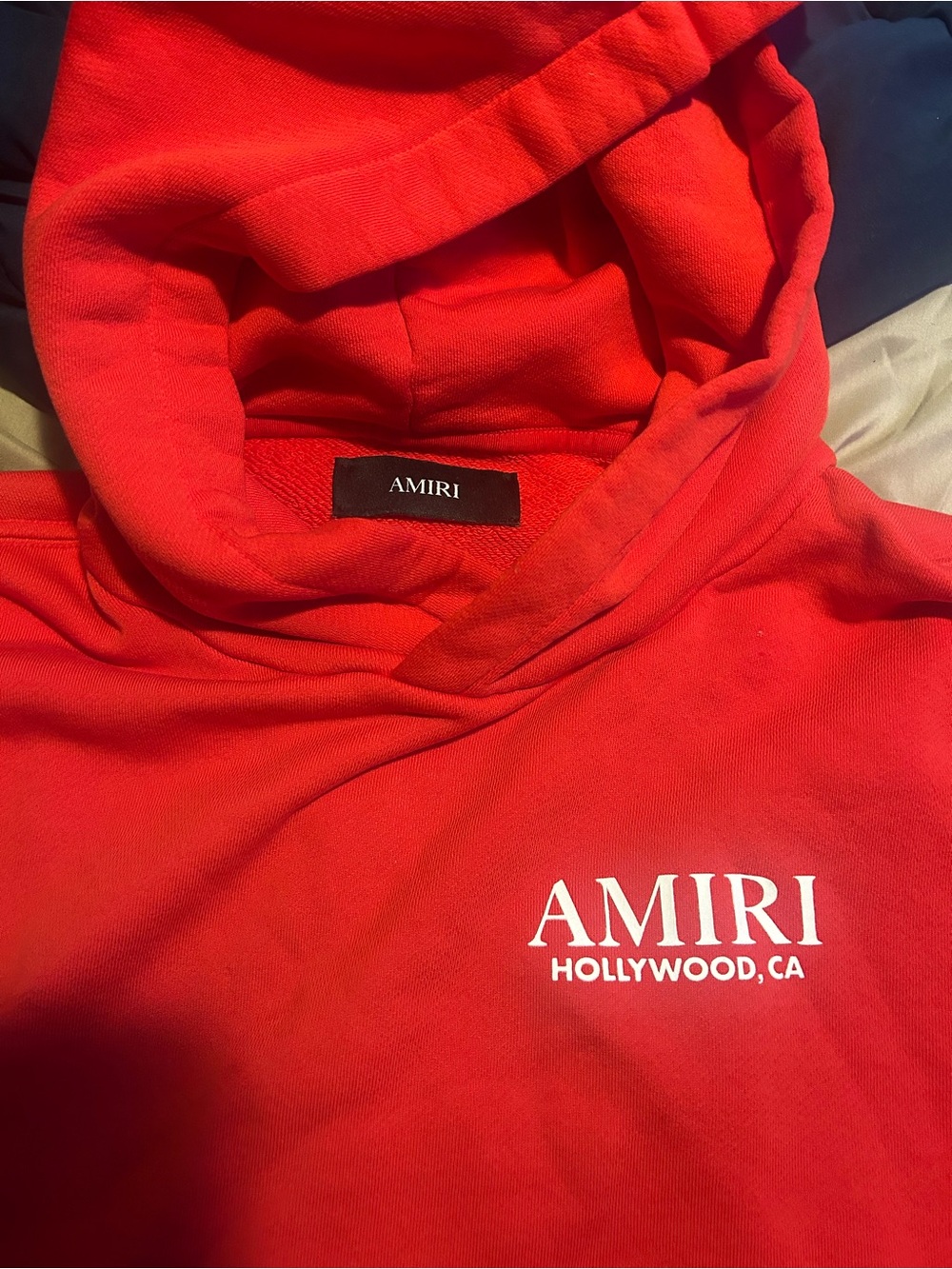 AMIRI Red Hoodie with White Bone Sleeve Graphics - Picture 2 of 6